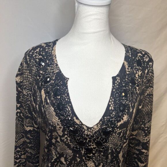 INC International Concepts Snake Print V Neck Sweater Dress Blouse Long Sleeve - Picture 4 of 7
